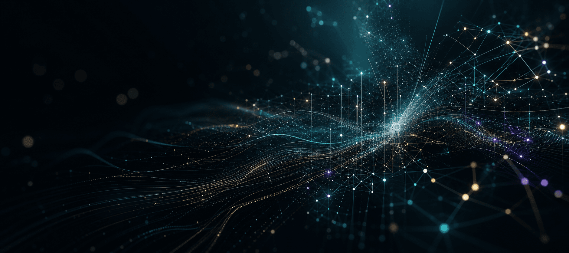 Abstract high-tech network of luminous data signals on a dark backdrop